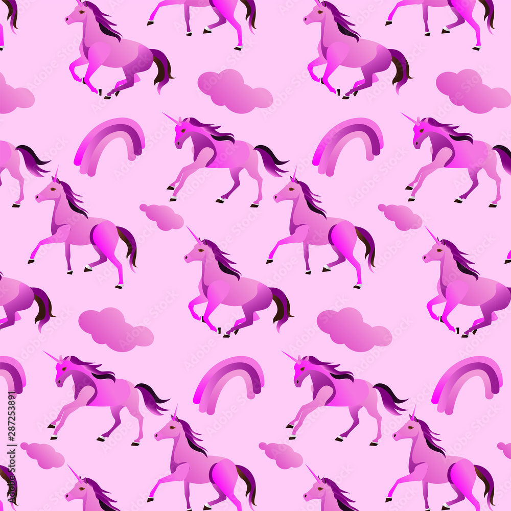 Fototapeta premium seamless MAGICAL FANTASY UNICORN PATTERN in pink and purple colors. vector illustration