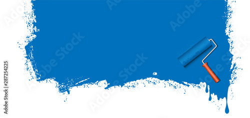 Blau gestrichene Wand mit Farbroller,  Banner Hintergrund, Vektor Illustration Hintergrund