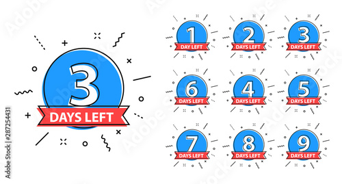Number 1, 2, 3, 4, 5, 6, 7, 8, 9, 10, of days left to go. Promotional banners. Collection badges sale, landing page, banner.