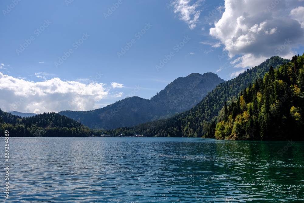 Summer landscape of lake Ritsa and mountains.