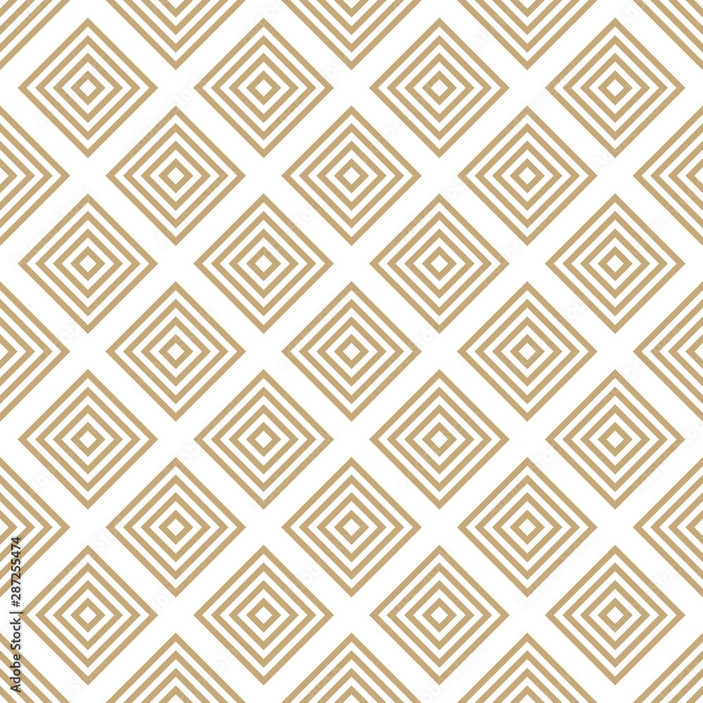 Vector golden geometric seamless pattern with squares, rhombuses, grid, lattice. Abstract white and gold graphic ornament. Modern linear background. Luxury elegant texture. Repeat decorative design Vector golden geometric seamless pattern with squares, rhombuses, grid, lattice. Abstract white and gold graphic ornament. Modern linear background. Luxury elegant texture. Repeat decorative design