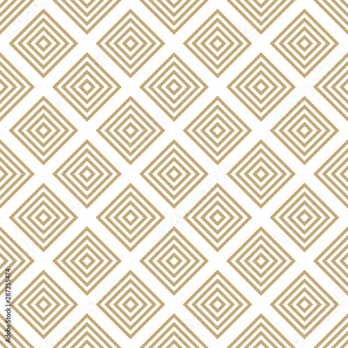 Vector golden geometric seamless pattern with squares, rhombuses, grid, lattice. Abstract white and gold graphic ornament. Modern linear background. Luxury elegant texture. Repeat decorative design