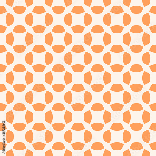 Vector abstract orange geometric seamless pattern with curved shapes, net, grid