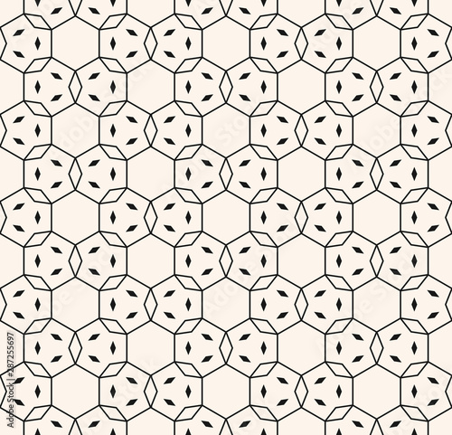 Black and white geometric seamless pattern with thin lines, grid, lattice, net