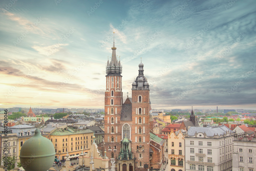 Fototapeta premium Beautiful view of the Church of the Assumption of the Blessed Virgin Mary (St. Mary's Church) in Krakow, Poland
