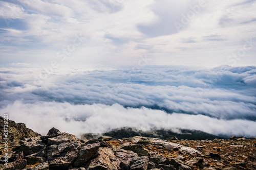 Beautiful view from the top of a mountain of a sea of clouds.