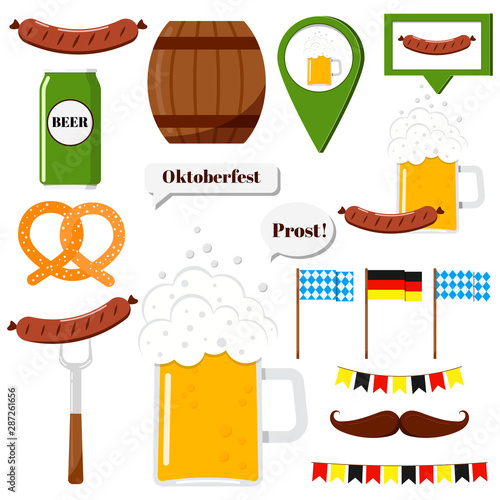 Flat design vector clip art oktoberfest set illustration isolated on white background.