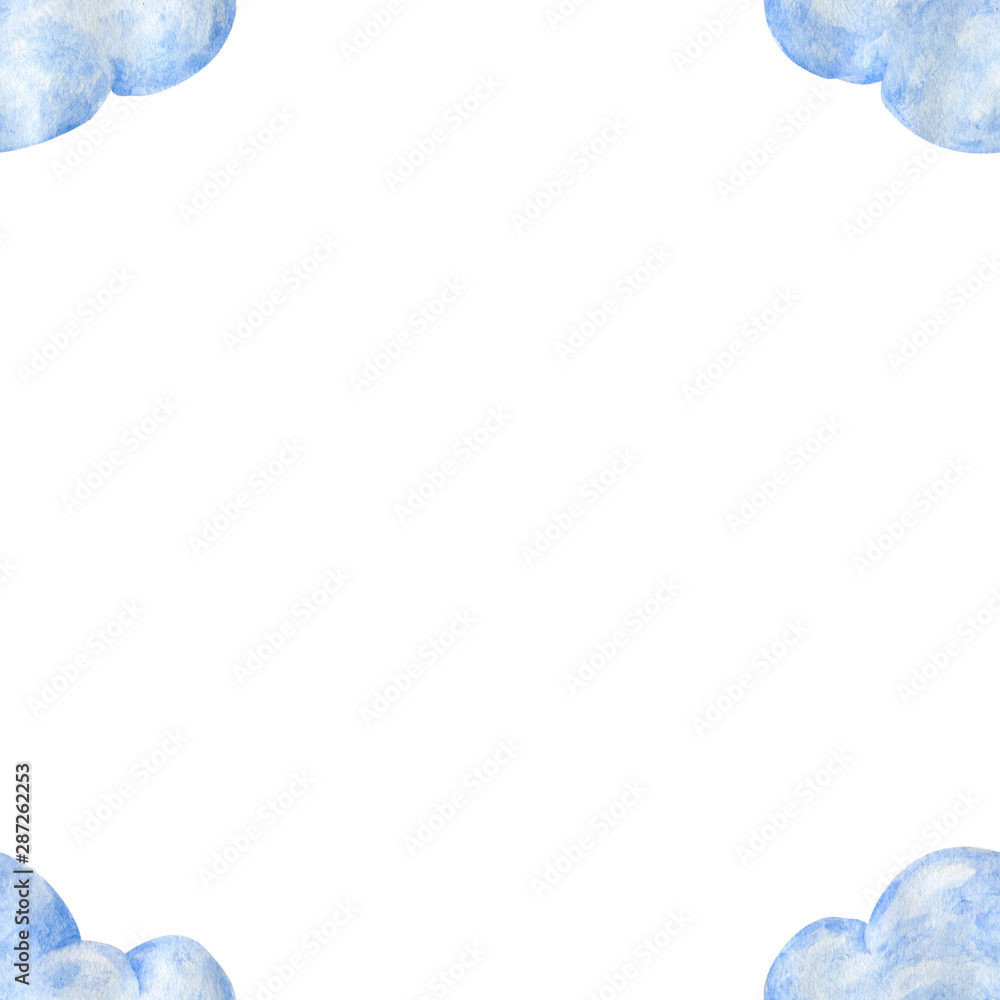 light blue watercolor clouds frame on white background Hand drawn illustration fly cloud and sky light blue watercolor clouds frame on white background Hand drawn illustration fly cloud and sky
