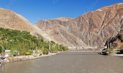 Panj river and Pamir mountains. photo