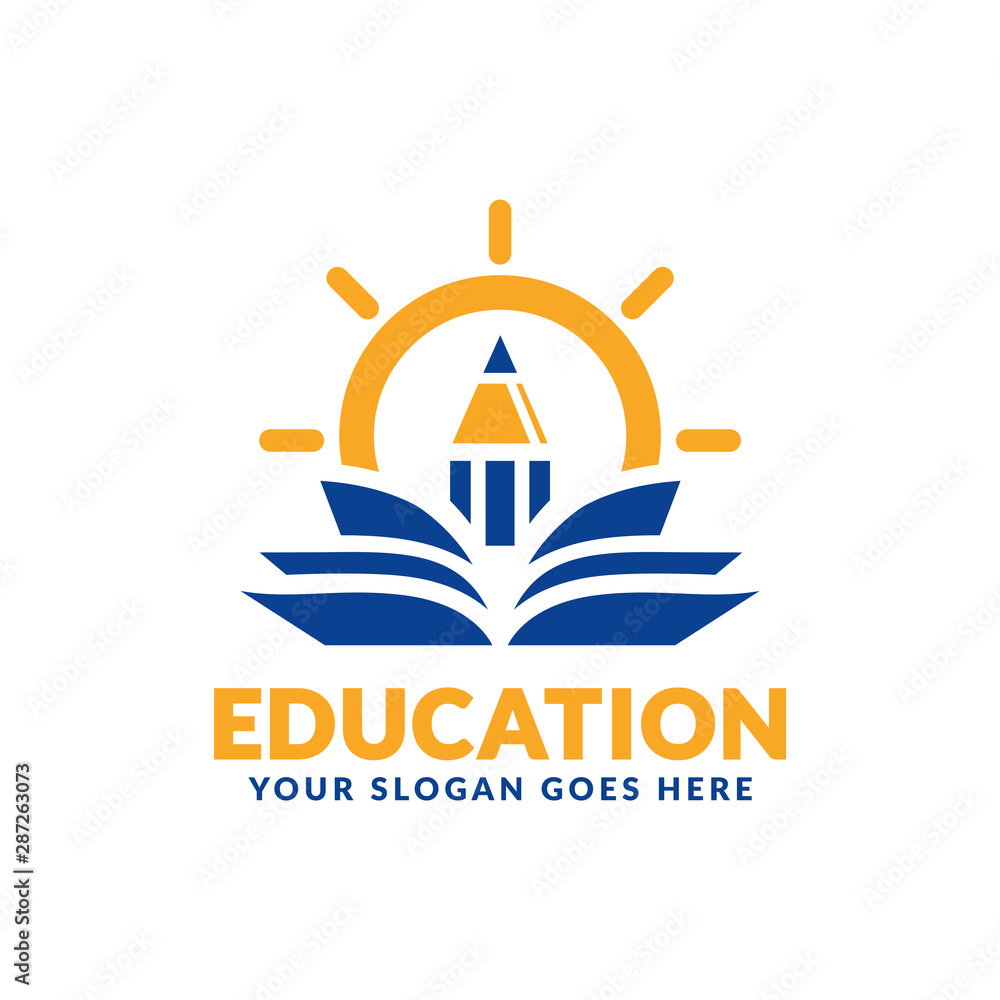 Education logo design template, pencil and book icon stylized