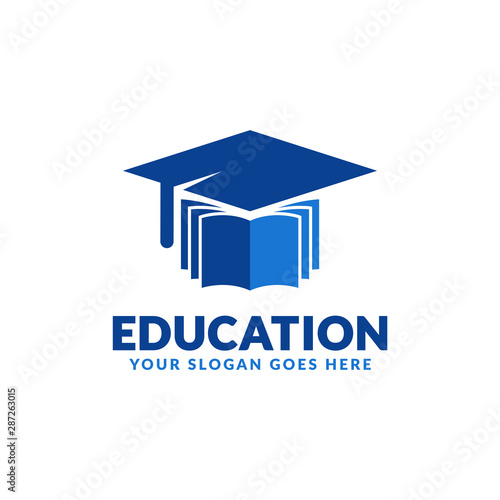 Education logo design template, book with graduation cap icon stylized