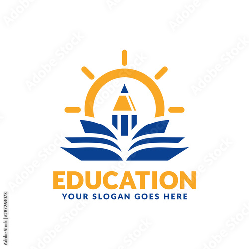 Education logo design template, pencil and book icon stylized