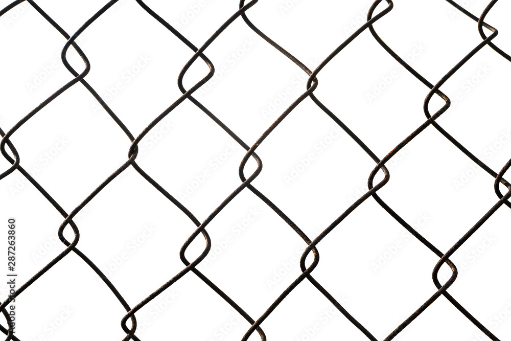 Metal chain links wire-mesh rabitz isolated on white background Metal chain links wire-mesh rabitz isolated on white background