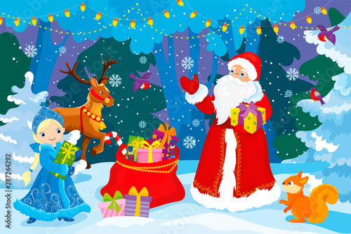 Santa Claus And Snow Maiden Are Preparing Gifts