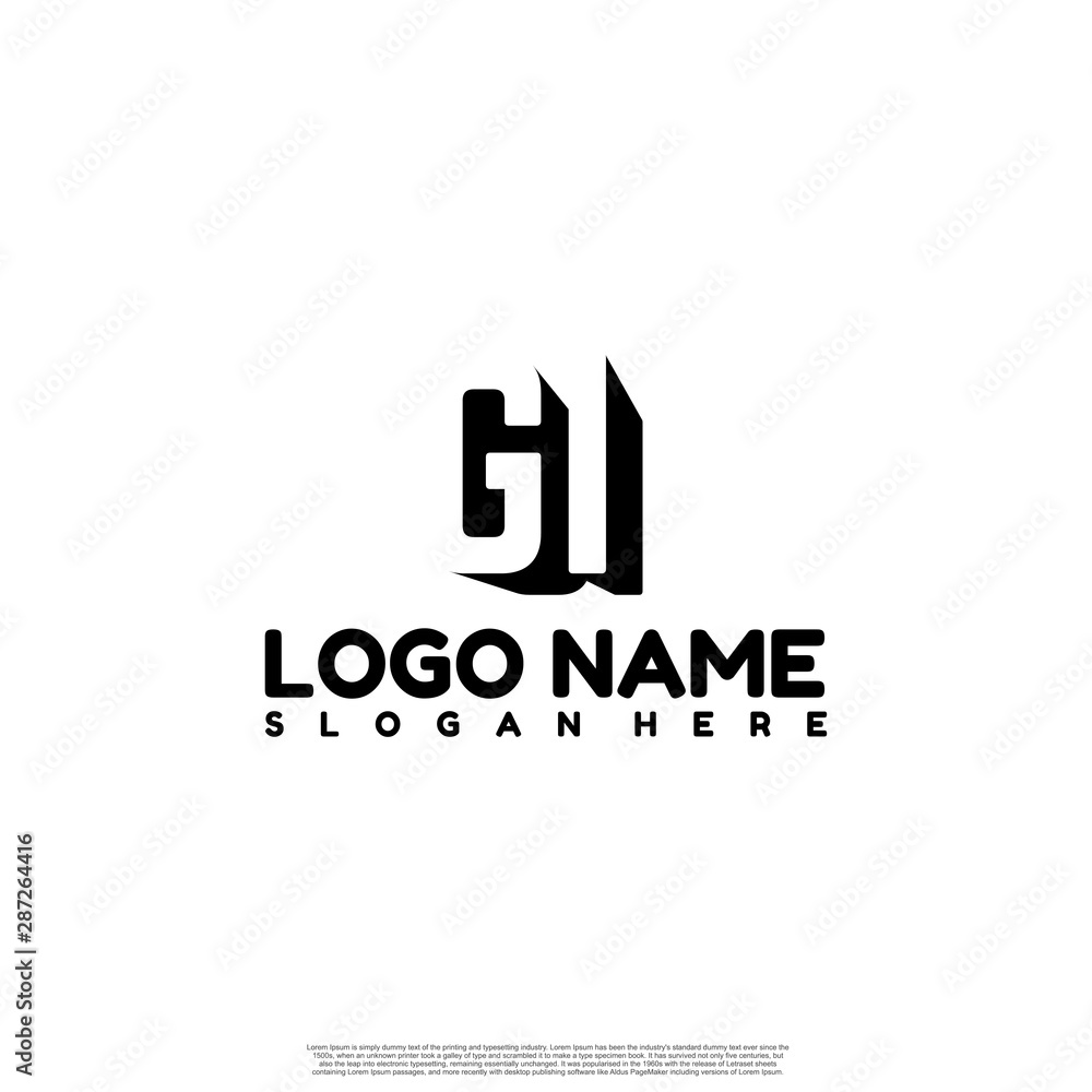 GI Letter Initial Logo Design in shadow shape design concept.	