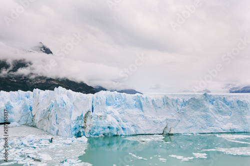 Ice face edge of Perito Moreno Glacier in Parque Nacional Los Glaciares, Patagonia, Argentina