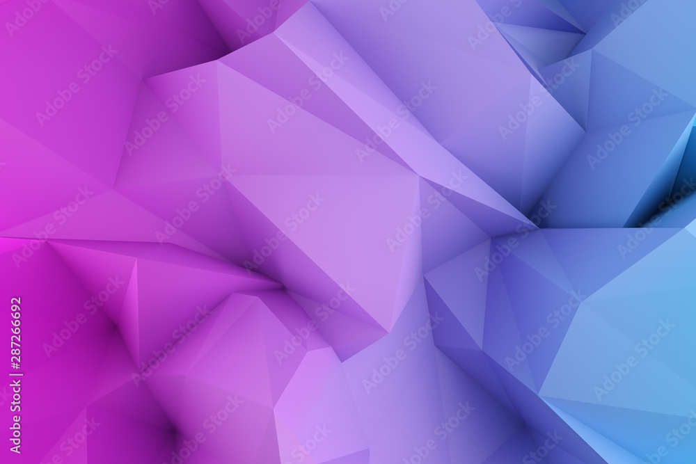 Obraz premium Pink to cyan gradient colored abstract polygonal triangle background - 3D illustration