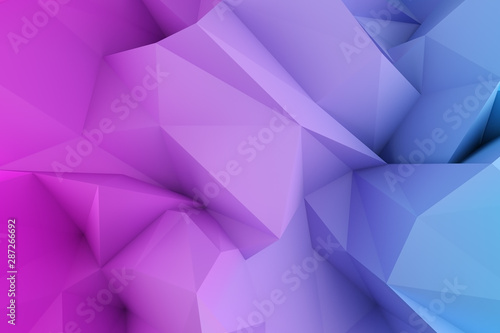 Pink to cyan gradient colored abstract polygonal triangle background - 3D illustration