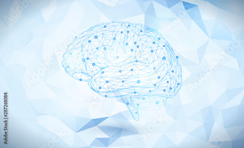 Polygoanal brain isolated on light blue BG