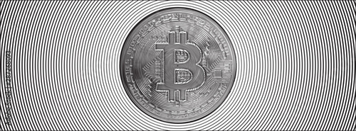 Engraving bitcoin on circle pattern banner BG