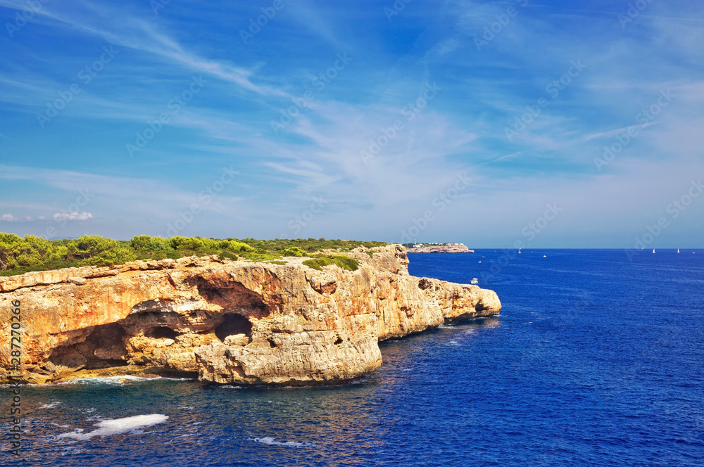 Landscape with rocks over the sea under the sky.Mallorca island
