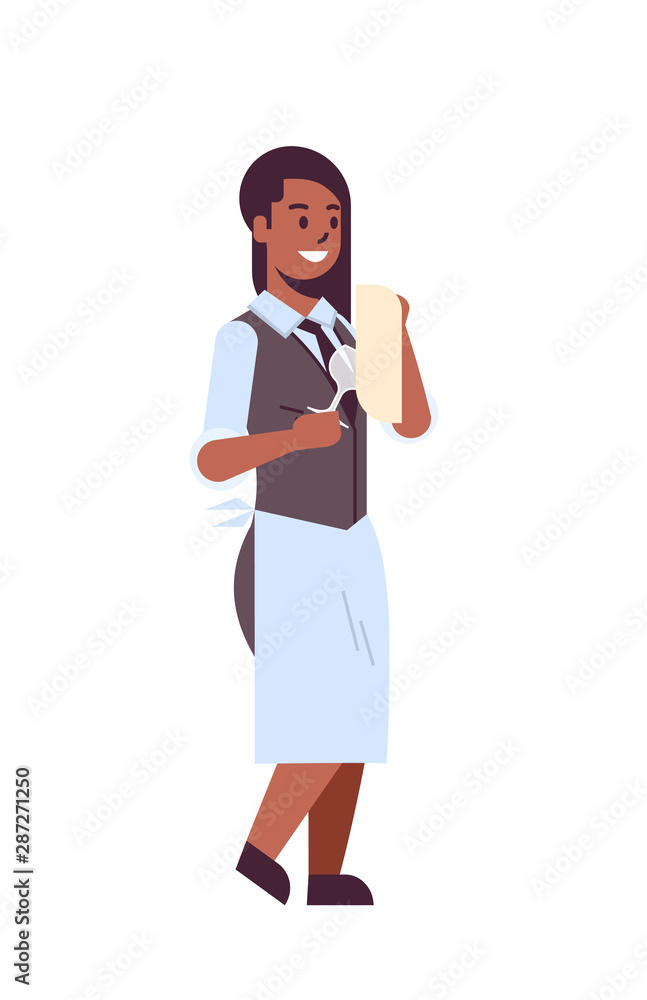 professional waitress polishing wine glass with towel african american woman restaurant worker in uniform flat full length white background vertical professional waitress polishing wine glass with towel african american woman restaurant worker in uniform flat full length white background vertical