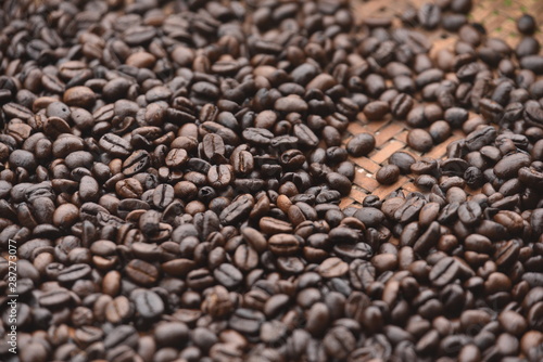 Coffee beans background.Roasted arabica coffee bean used as a background.