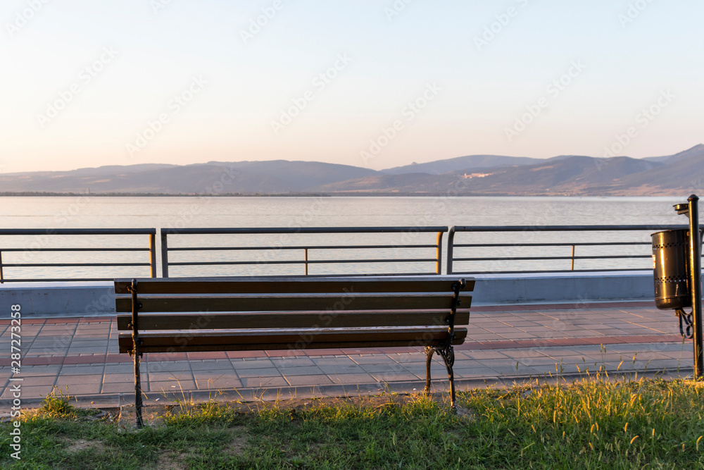 Sunset view of Danube River passing through a town of Golubac, Serbia