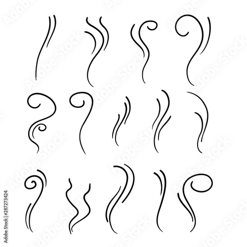 collection of smoke isolated on white background with doodle cartoon style vector