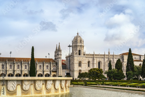 Lisbon Portugal city skyline at Jeronimos Monastery