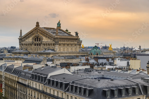 Paris France aerial view city skyline at Paris Opera