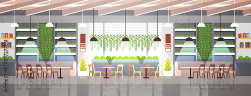 modern cafe interior empty no people restaurant cafeteria design flat horizontal