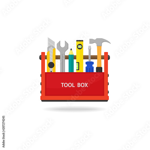Tool box. Set isolated icons set building tools repair, illustration, isolated on white background - Vector