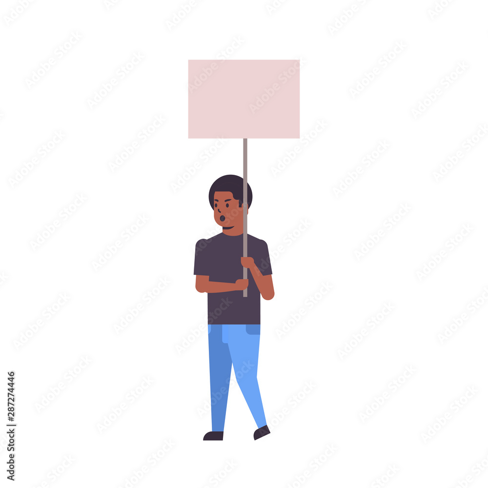 man protester holding blank placard male african american activist with empty sign banner protest demonstration concept flat full length man protester holding blank placard male african american activist with empty sign banner protest demonstration concept flat full length