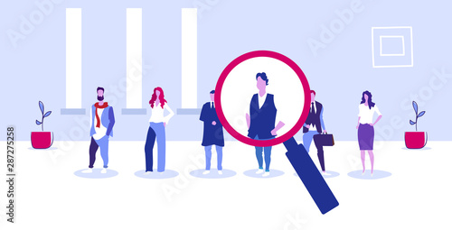 recruitment magnifying zoom choosing business person candidate hr human resources searching employee candidate job position concept sketch horizontal full length