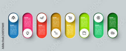 Vector Infographic 3d long circle label, infographic with number 8 options processes.