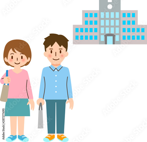 若い男女と大学の学舎