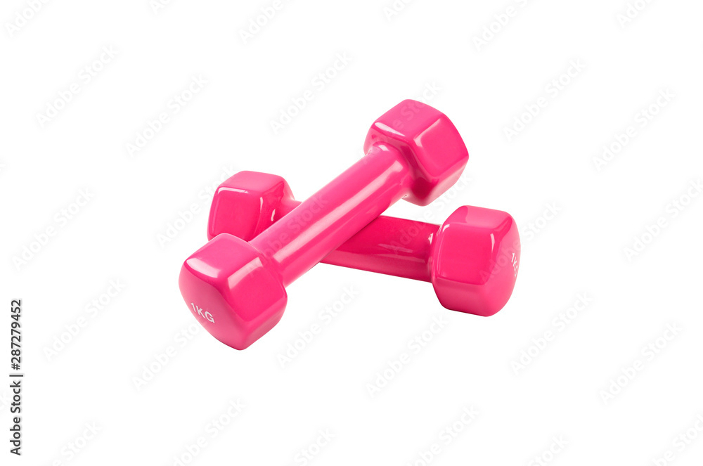 Pink dumbbells isolated on white background Pink dumbbells isolated on white background
