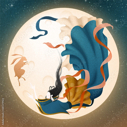 Elegant Chang'e and jade rabbit