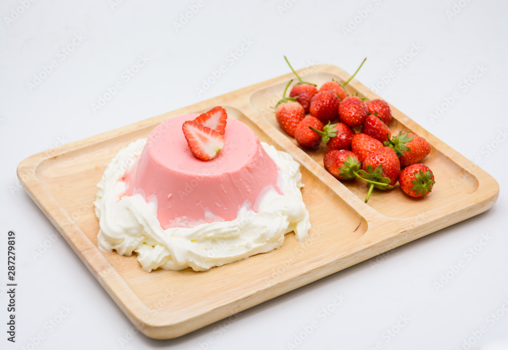 Italian dessert Pana Cotta with strawberries Italian dessert Pana Cotta with strawberries