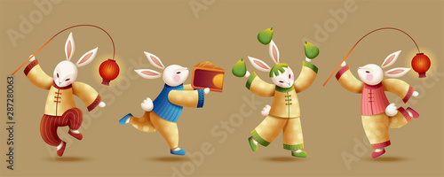 Cute rabbit juggling team