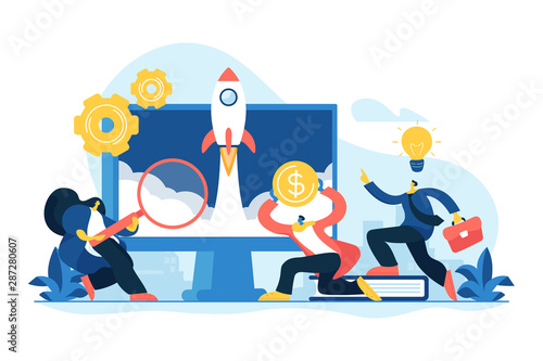 Project management. Business process set up. Enterprise growth. Company development. Start up launch, Start up venture, entrepreneurship concept. Vector isolated concept creative illustration