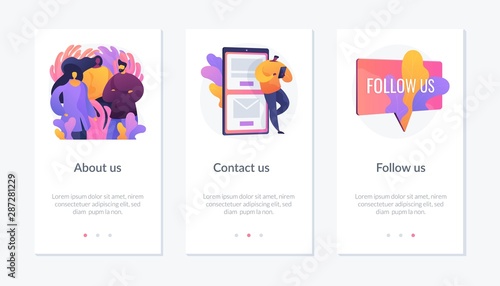 Customer loyalty and technical support web icons set. Clients hotline. Website information. About us, contact us, follow us metaphors. Website web page template - concept metaphors.