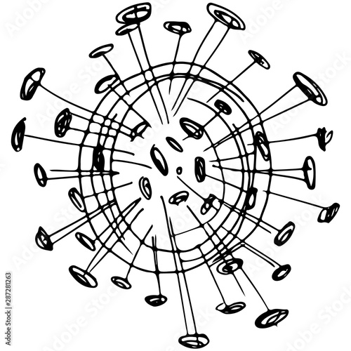 Outline microbe vector icon. Isolated black simple line element illustration from a medical concept. Editable vector stroke microbe. Virus icon. Hand drawn illustration. Virus, bacteria.