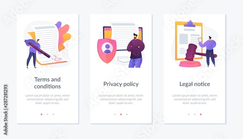 Business contract signing. Corporate document. Agreement checking. Data protection. Terms and conditions, privacy policy, legal notice metaphors. Website web page template - concept metaphors.