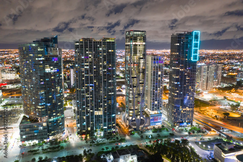 Aerial night photo skyscrapers at Downtown Miami FL © Felix Mizioznikov