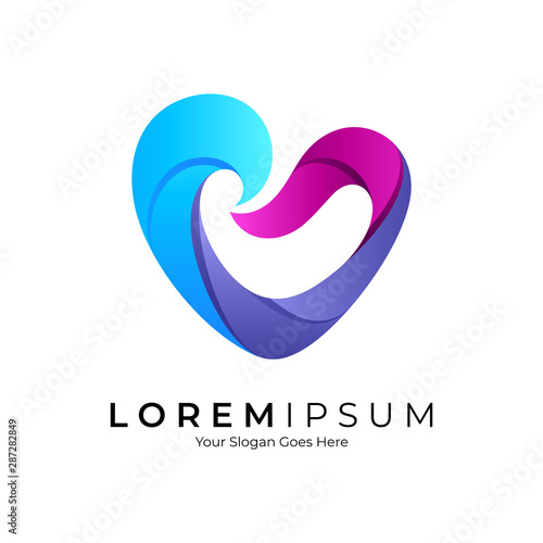 Abstract heart/love logo with wave shape. Modern symbol design. Vector illustration