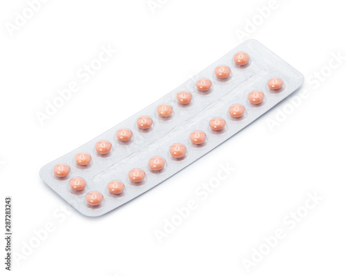 Birth control pills isolated on white background.