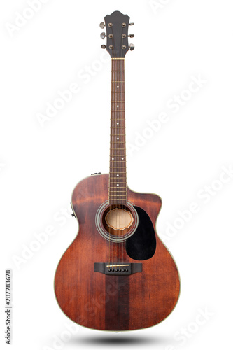 classic acoustic guitar isolated on white background with clipping path