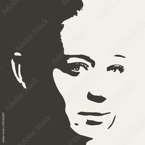Face front view. Elegant silhouette of a female head.
